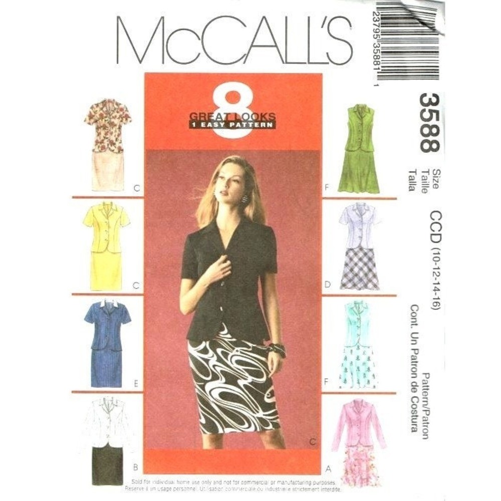 McCalls Sewing Pattern 3588 Skirt Jacket Womens Size 10-16 Multi Uncut Easy